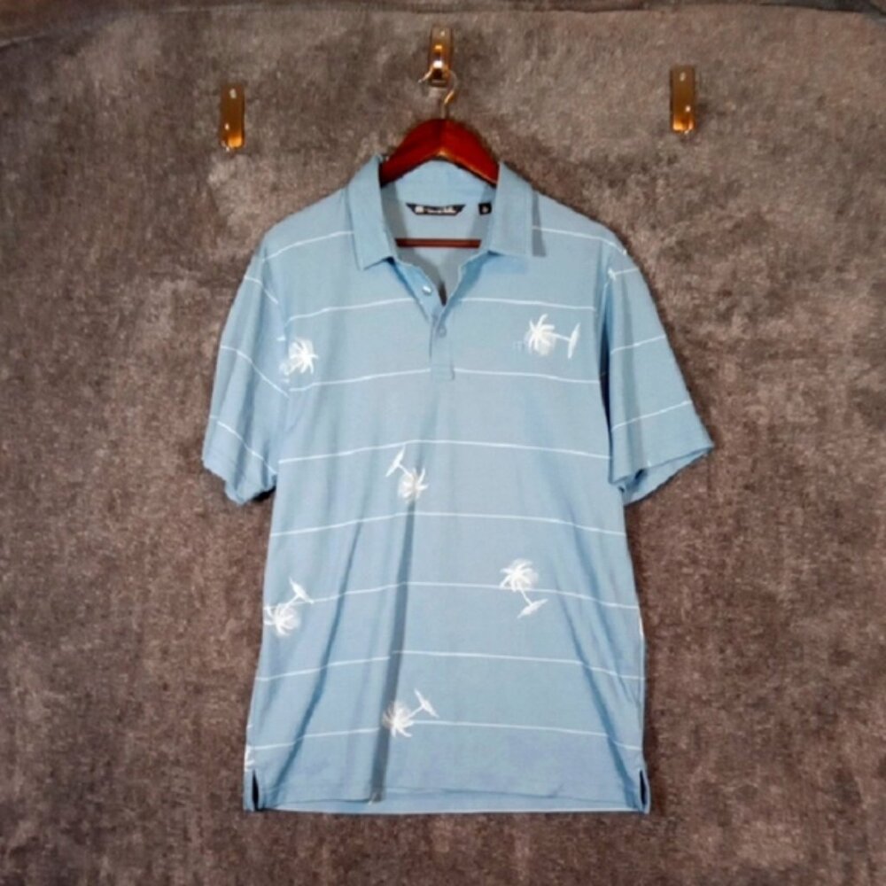 Travis Mathew Blue Polo Shirt with Subtle Design Palm Golf Outdoor Mens Large